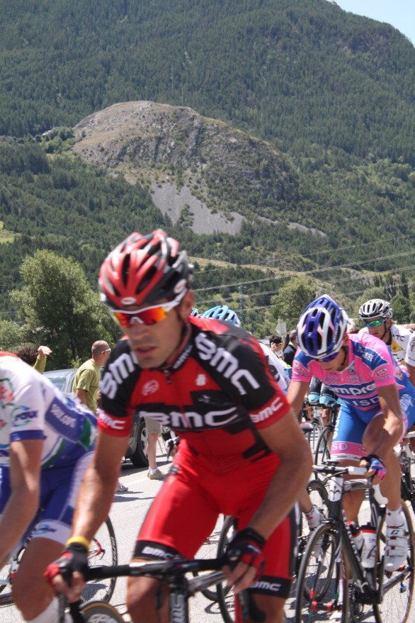 Some action from Stage 17; Gorgeous George Hincapie looking after our boy Cadel. (July 201, 2011)