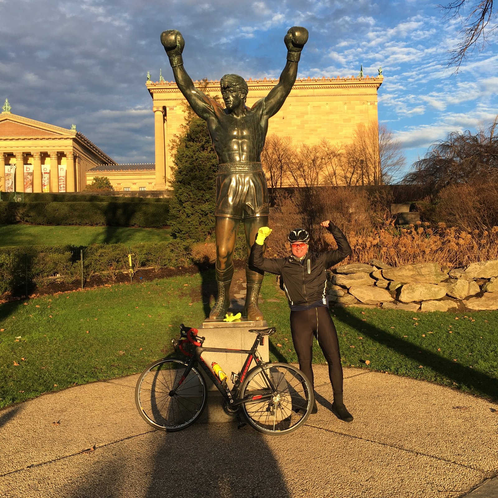 Ride 3, 28th December. Gaining inspiration from a the Rocky statue outside the Philadelphia Art Museum.
