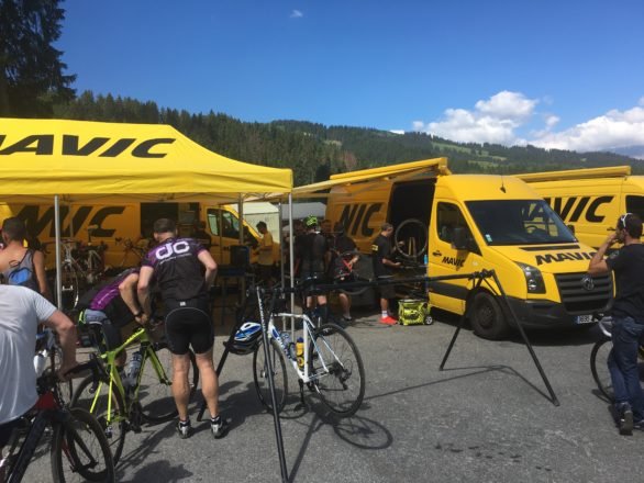 Mavic mechanics on hand at the Race Village for some last minute bike adjustments. I'd hit a pot hole earlier that morning and my front wheel needed truing.